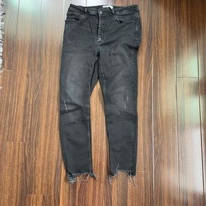 Zara frayed black jeans high waisted with buttons no zipper